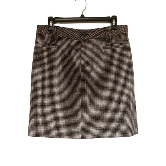 Eddie Bauer Brown Houndstooth Wool Blend Lined Academia Office Above Knee Skirt - Picture 1 of 5